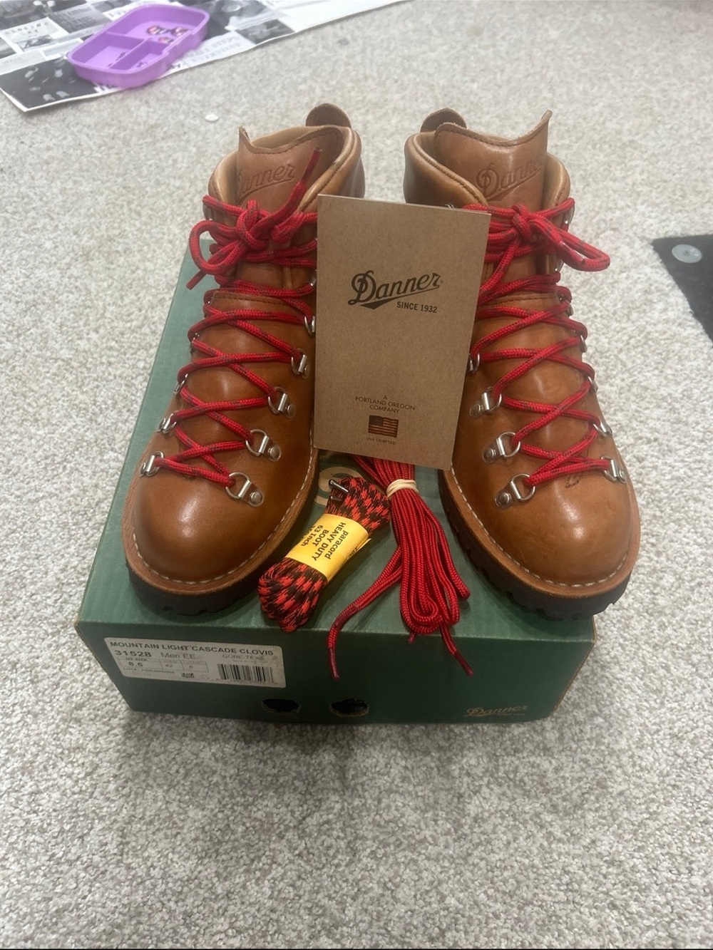 Danner Tan Leather Hiking Boots with Red Laces